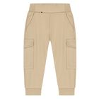 Younger Boys Beige Logo Trousers, 1, hi-res