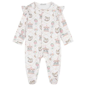 Baby Girls Pink & White Carousel & Hot Air Balloon Babygrow