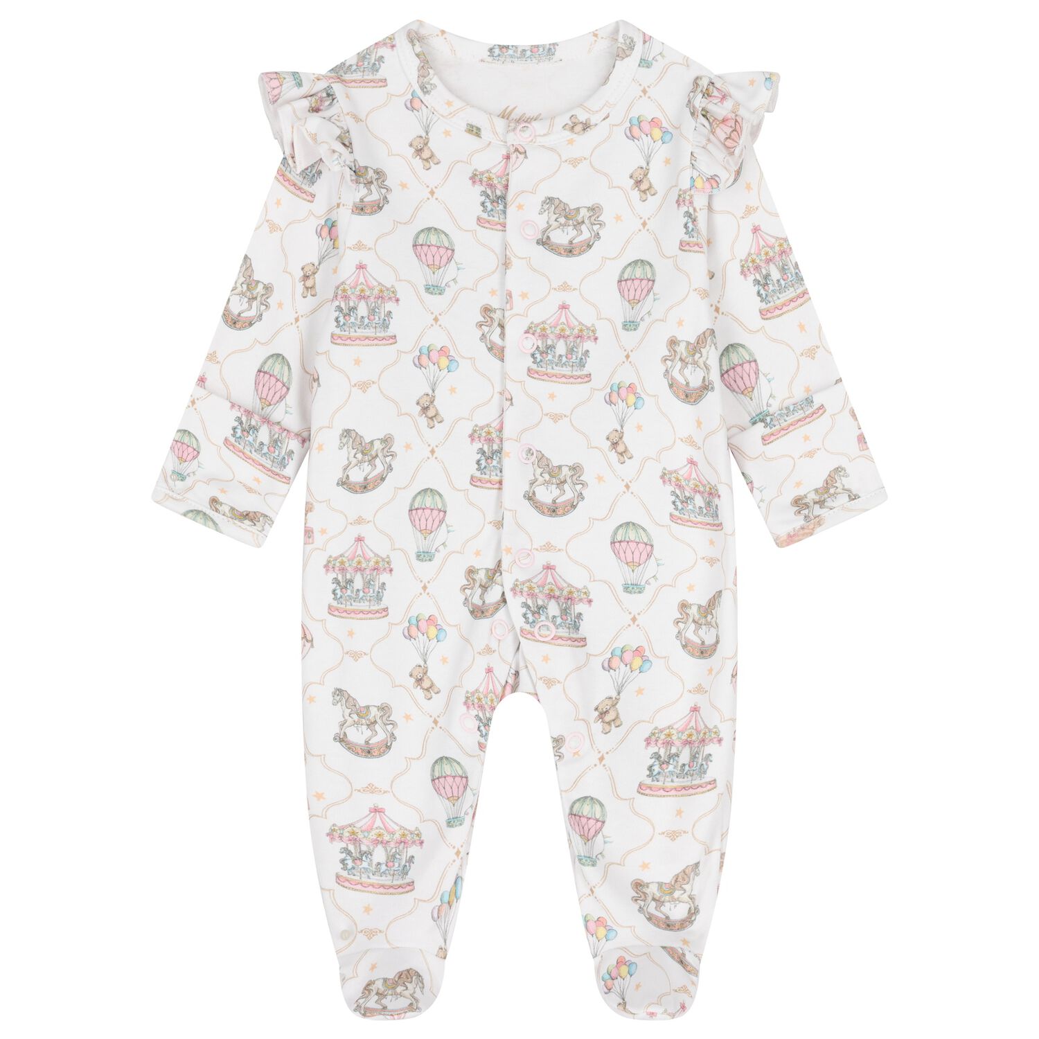 Baby Girls Pink & White Carousel & Hot Air Balloon Babygrow, 1, hi-res image number null