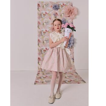 Girls Ivory & Pink Ruffled Dress