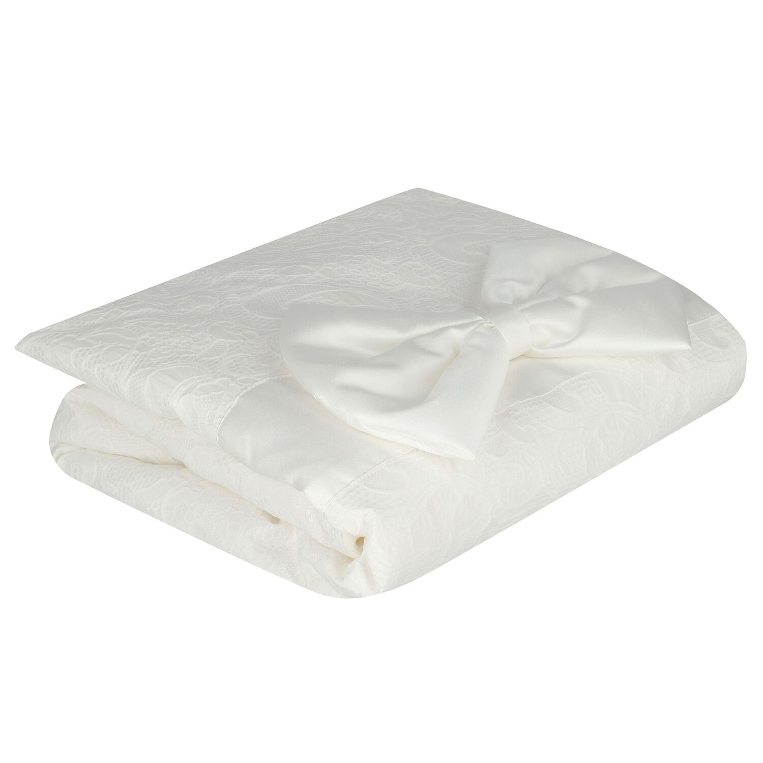 Baby Girls White Satin Bow Blanket, 1, hi-res
