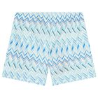 Younger Boys White & Blue Zig Zag Swim Shorts, 1, hi-res