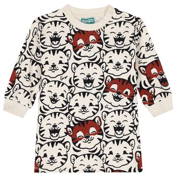 Younger Girls Beige Tiger Long Sleeve Dress