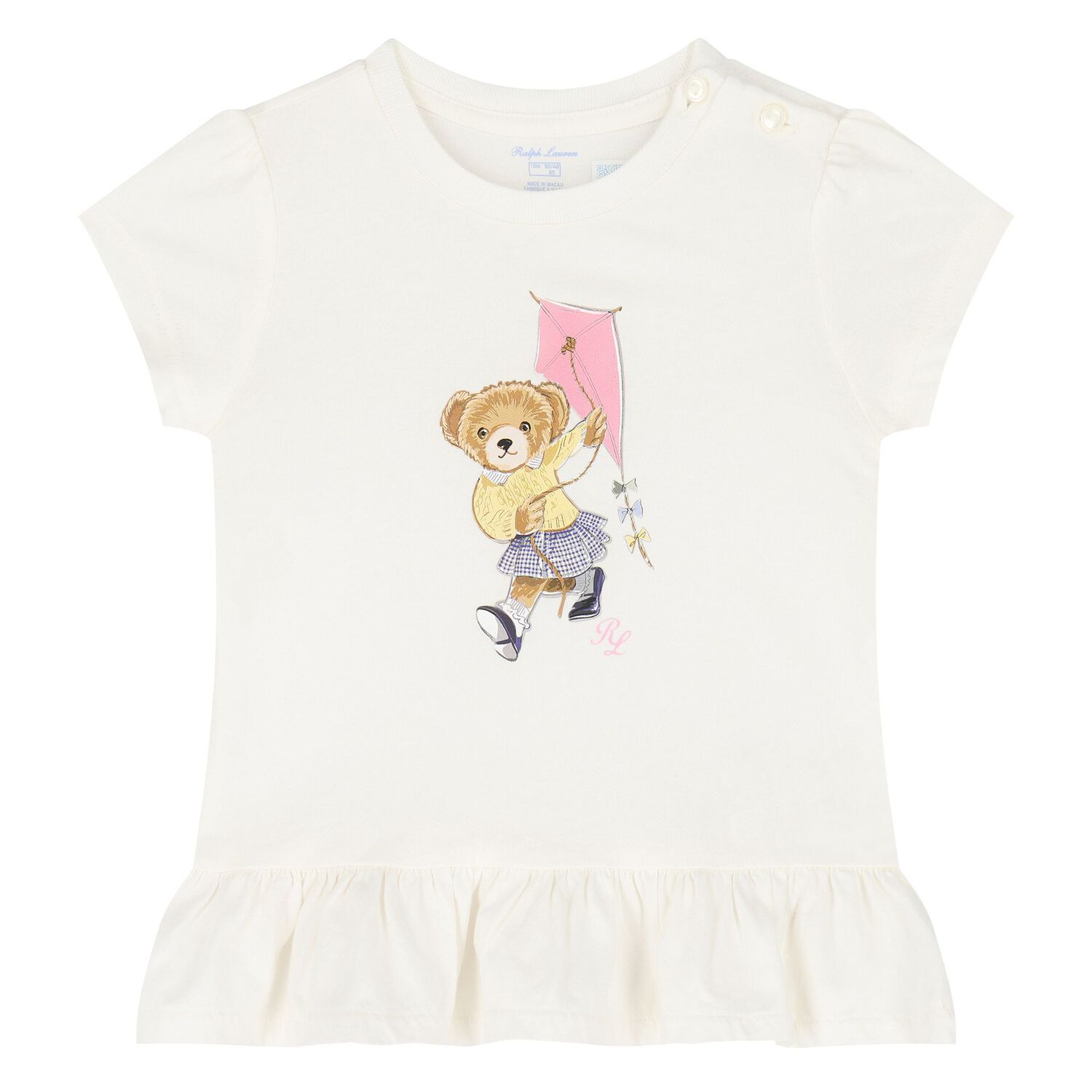 طقم شورت منقوش باللون العاجي والأزرق للبنات , 1, hi-res