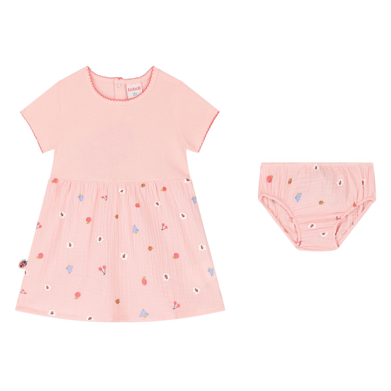 Baby Girls Pink Flower Dress Set, 1, hi-res