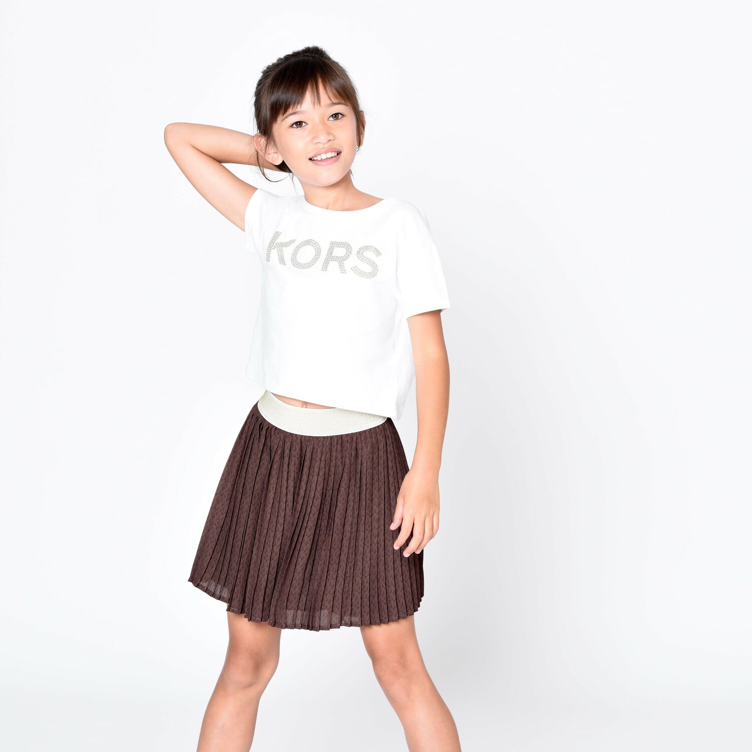 تيشيرت بالشعار باللون الأبيض للبنات, 1, hi-res