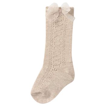 Younger Girls Beige Knitted Bow Socks