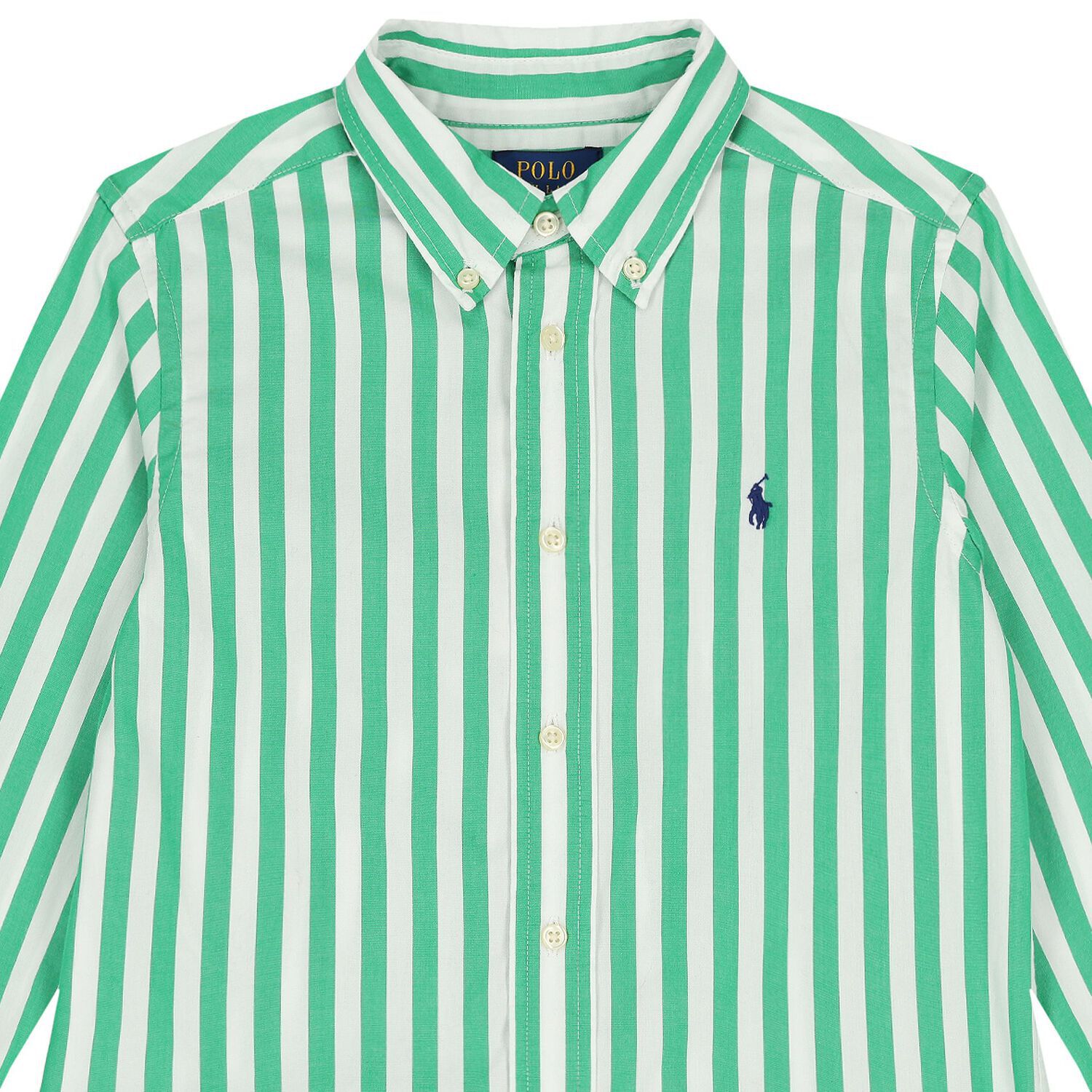 Boys Green & White Striped Logo Shirt, 1, hi-res