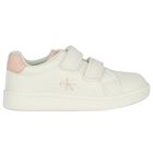 Girls White & Pink Logo Trainers , 1, hi-res