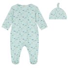 Baby Boys Green Car Print Babygrow & Hat Set, 2, hi-res