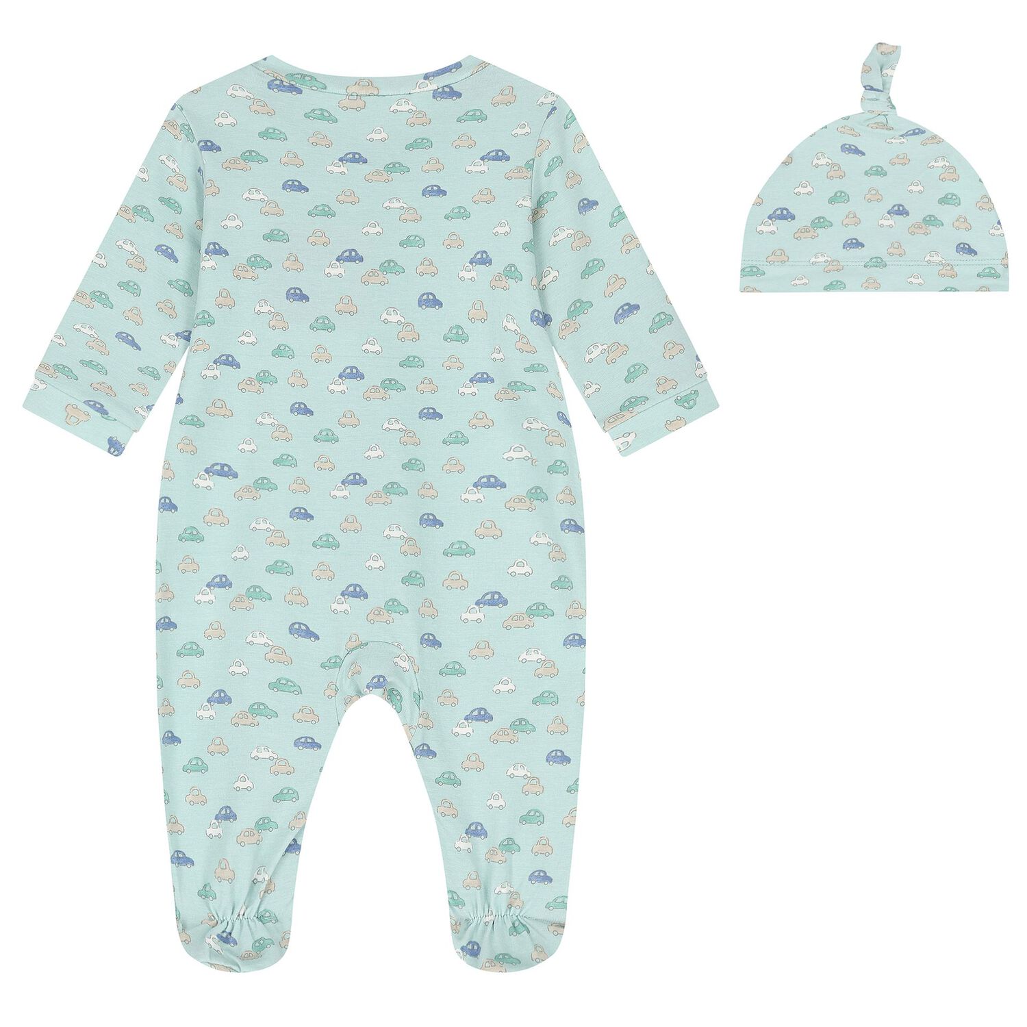 Baby Boys Green Car Print Babygrow & Hat Set, 2, hi-res