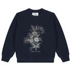 Girls Navy Blue Floral Logo Sweatshirt, 2, hi-res