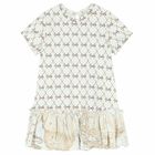 فستان بالشعار باللون الابيض للبنات, 1, hi-res