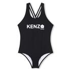 بدلة سباحة بالشعار باللون الأسود للبنات, 1, hi-res