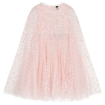 Girls Pink Sequin & Tulle Cape Dress 