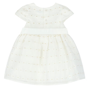 Younger Girls White Bow Organza Dress
