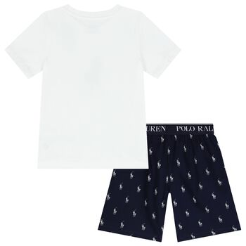 Boys White & Navy Blue Logo Pyjamas