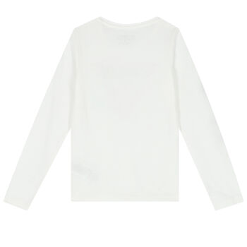 Girls White Logo Long Sleeve Top