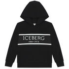 Boys Black Logo Hooded Top, 1, hi-res