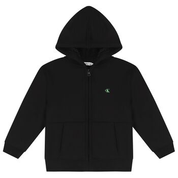 Boys Black Logo Hooded Zip Up Top