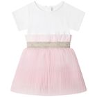 Younger Girls White & Pink Logo Dress, 1, hi-res