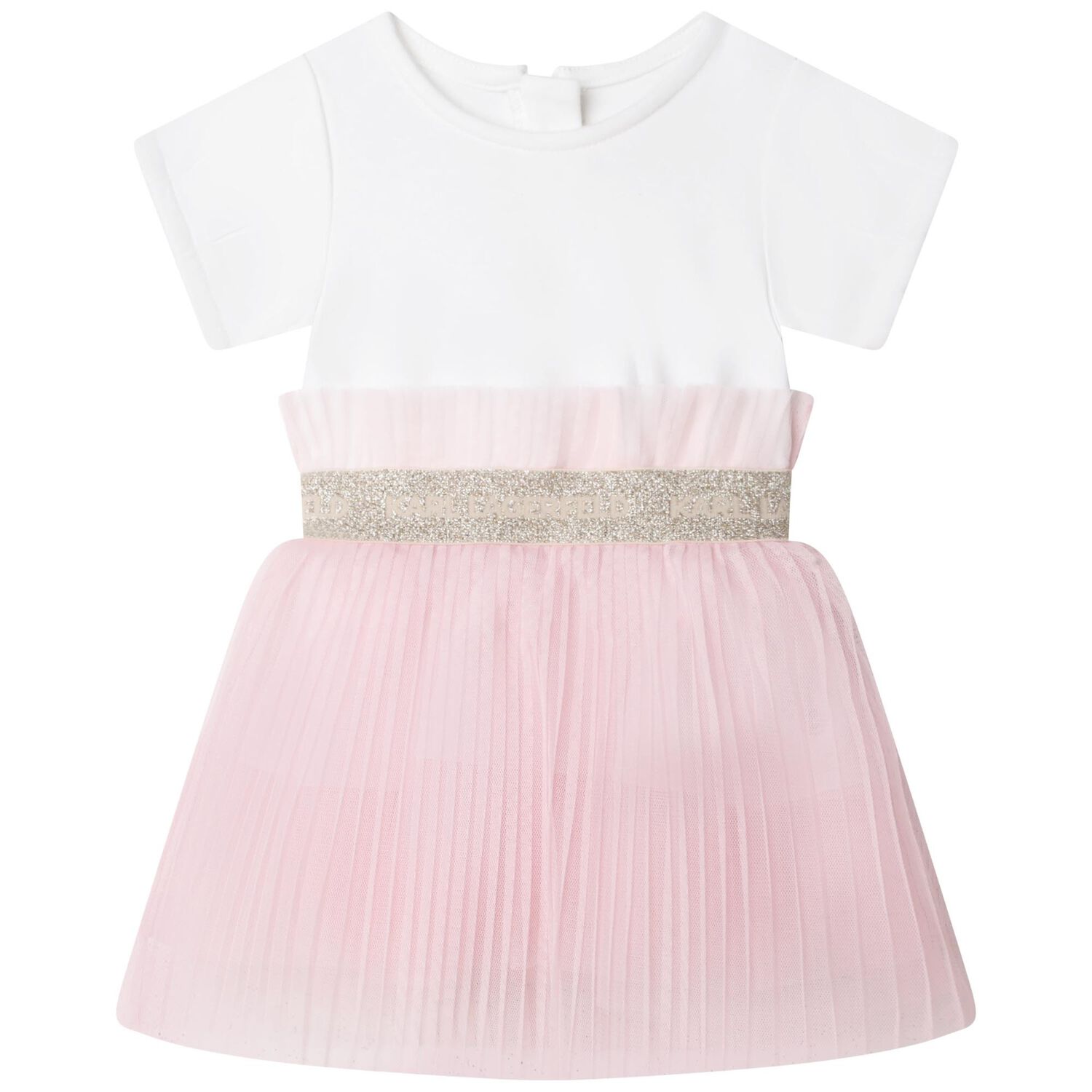 Younger Girls White & Pink Logo Dress, 1, hi-res