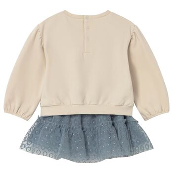 Younger Girls Beige & Blue Tulle Skirt Set