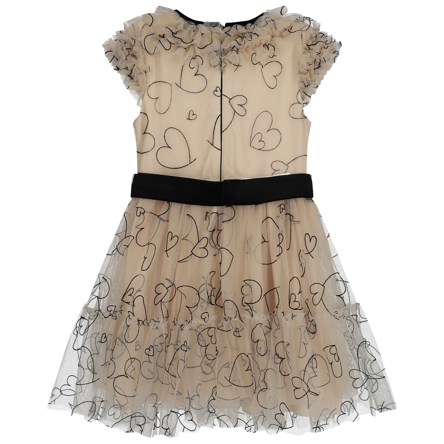 فستان بنات تول باللون الاسود و البيج , 1, hi-res