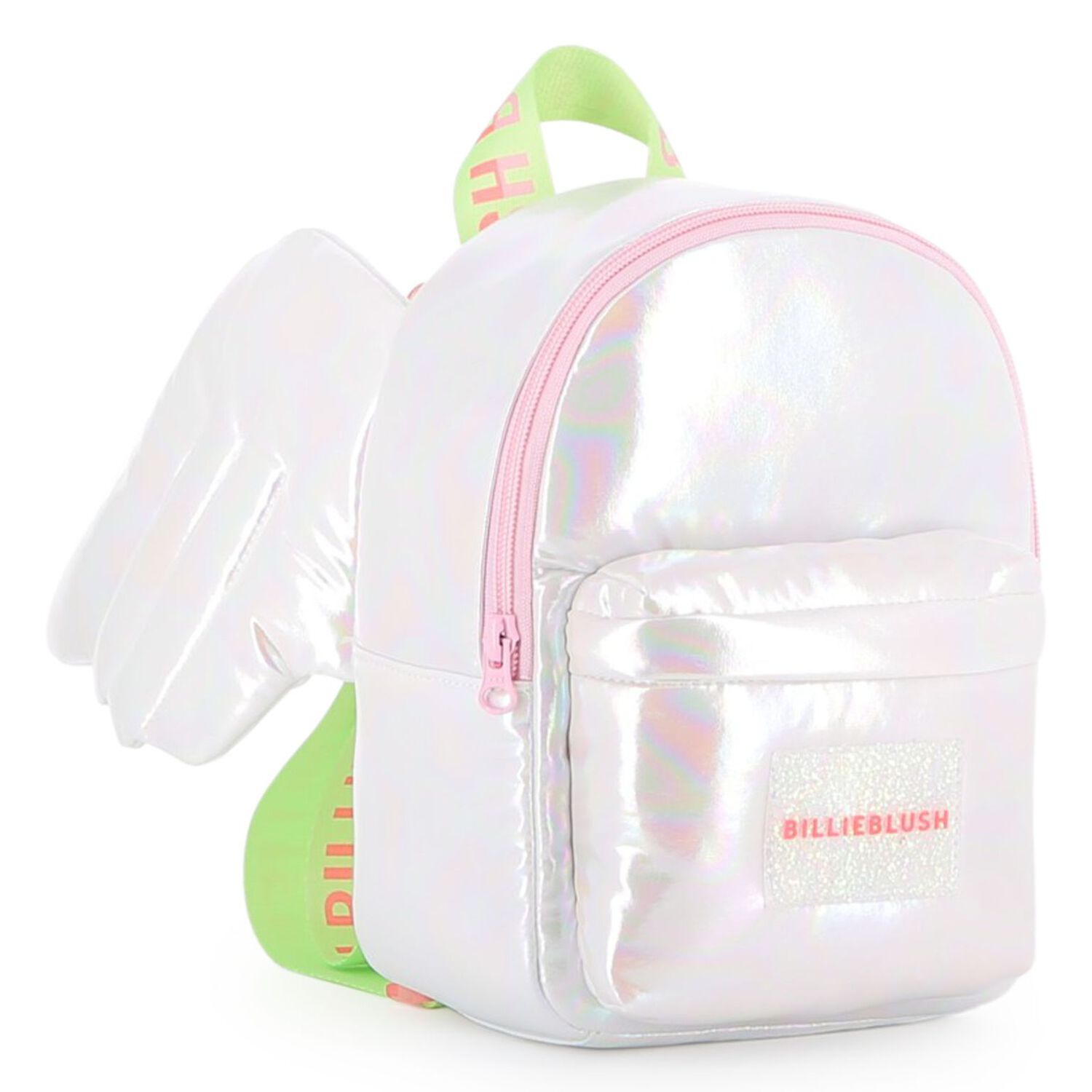 Girls Silver Iridescent Logo Backpack, 1, hi-res