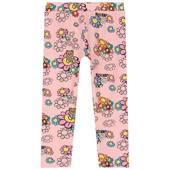 Younger Girls Pink Floral & Logo Leggings