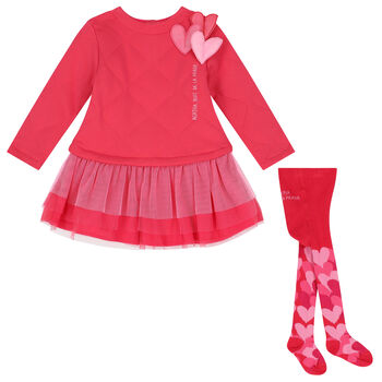 Girls Pink Tulle Hearts Dress Set