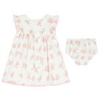 Baby Girls White & Pink Bunny Dress Set, 1, hi-res