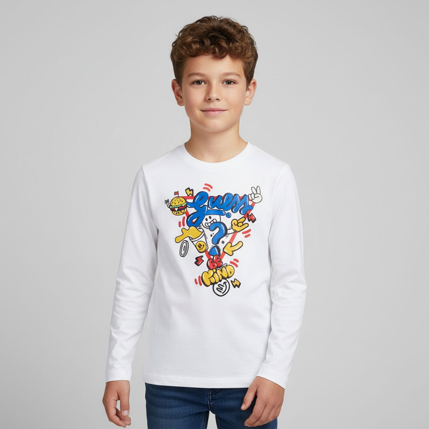 Boys White Logo Long Sleeve Top, 1, hi-res image number null