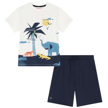 Boys White & Navy Blue Shorts Set