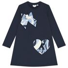 Girls Navy Blue Swirl Dress, 2, hi-res