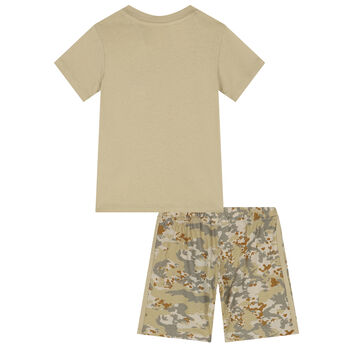 Beige Trefoil Logo Camouflage Shorts Set