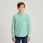 Boys Green & White Striped Logo Shirt, 1, hi-res