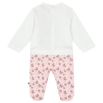 Baby Girls White & Pink Logo Babygrow