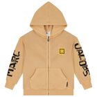 Beige Logo Hooded Zip Up Top, 1, hi-res