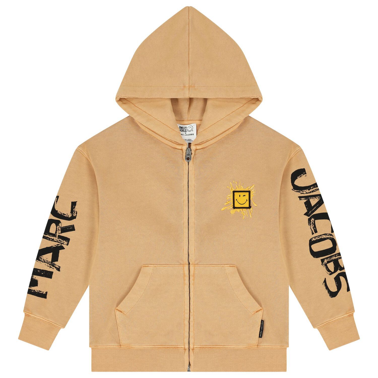 Beige Logo Hooded Zip Up Top, 1, hi-res