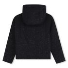 Girls Black Glittery Hooded Zip Up Top, 1, hi-res