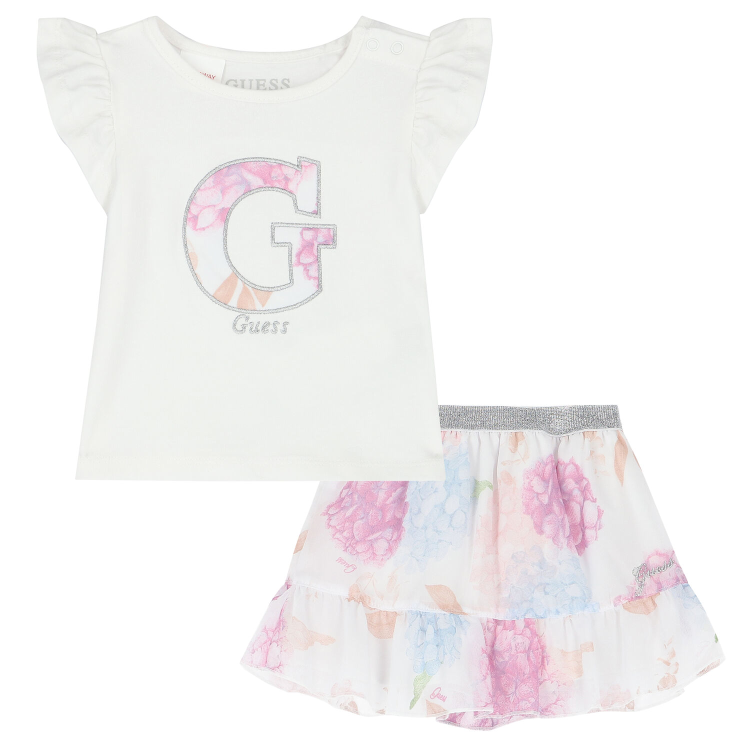 Baby Girls White & Pink Floral Skirt Set, 1, hi-res
