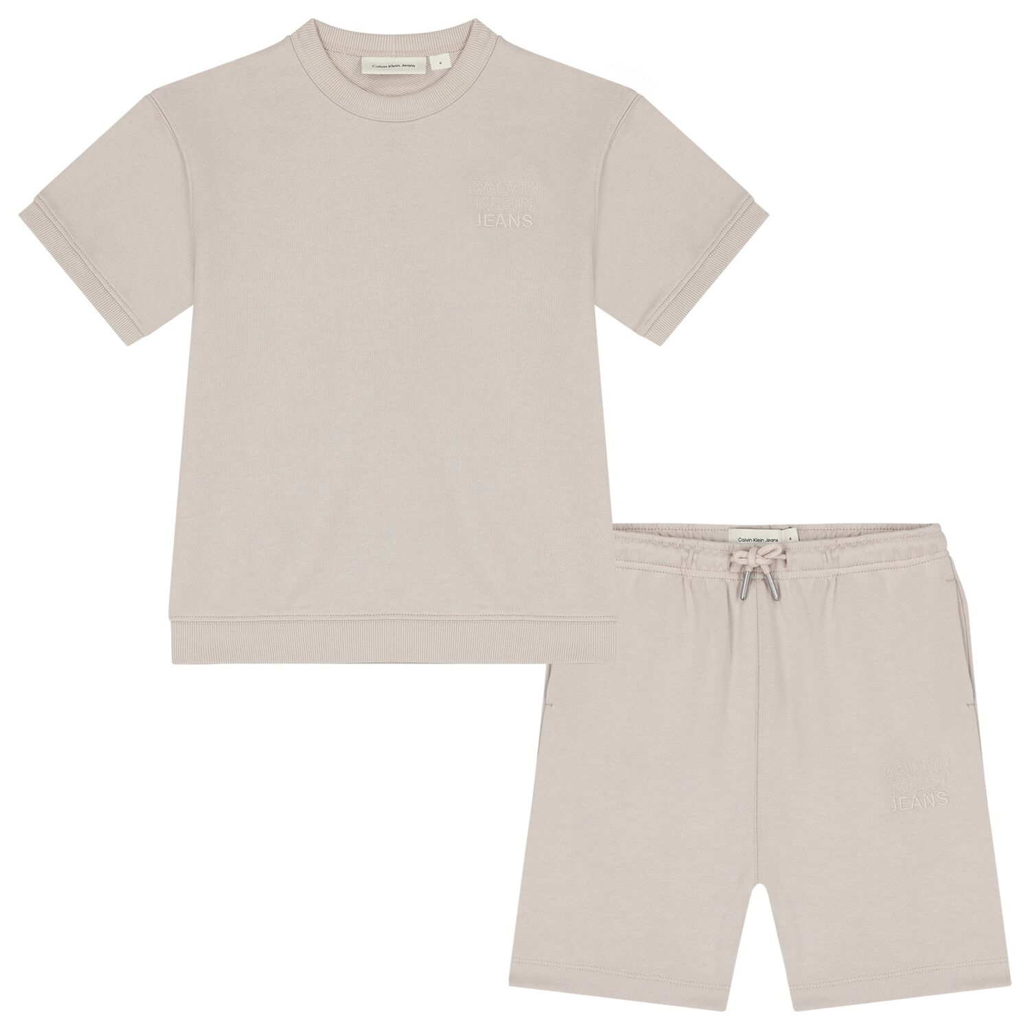 Boys Beige Logo Shorts Set, 1, hi-res