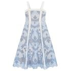 Girls White & Blue Embroidery Maxi Dress, 1, hi-res