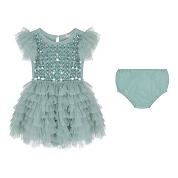Baby Girls Green Embellished Sequin Tulle Dress Set