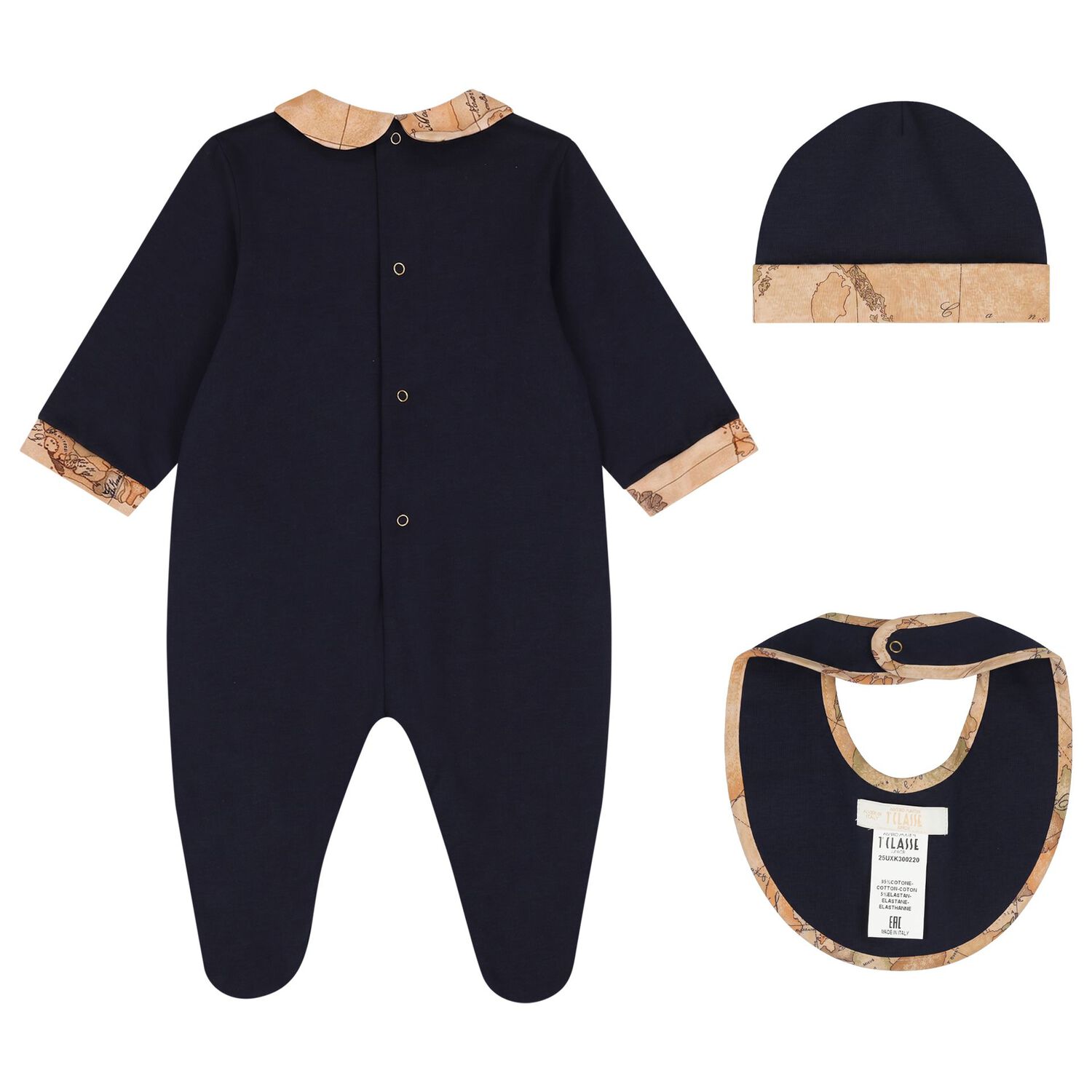Baby Boys Navy Blue & Beige Geo Map Babygrow Gift Set, 2, hi-res