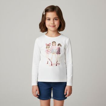 Girls White Dolls Long Sleeve Top, 3 Girls White Dolls Long Sleeve Top