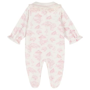 Baby Girls Ivory & Pink Toile de Jouy Babygrow