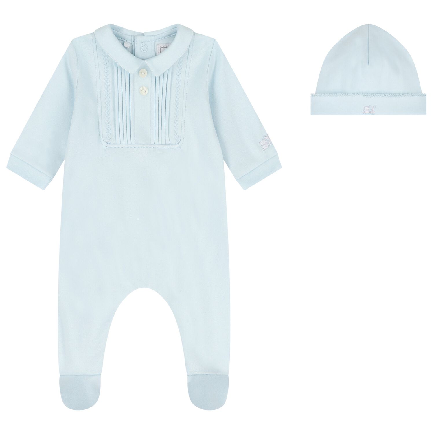 Baby Boys Blue Pleated Babygrow Set, 1, hi-res