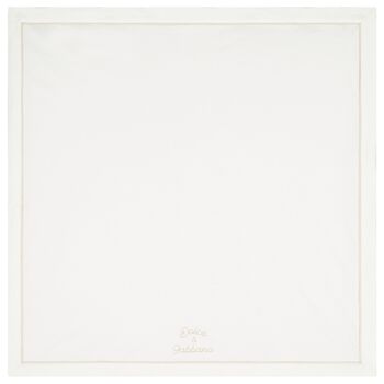 White & Beige Embroidered Logo Blanket